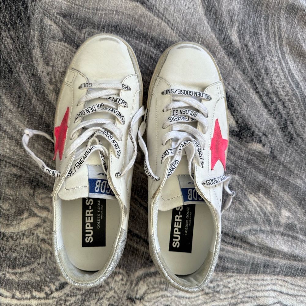 Golden Goose White Sneakers with Pink Star